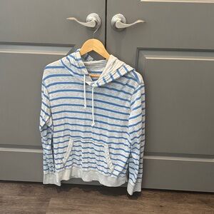 American Eagle Outfitters Light Gray and Blue Striped Hoodie